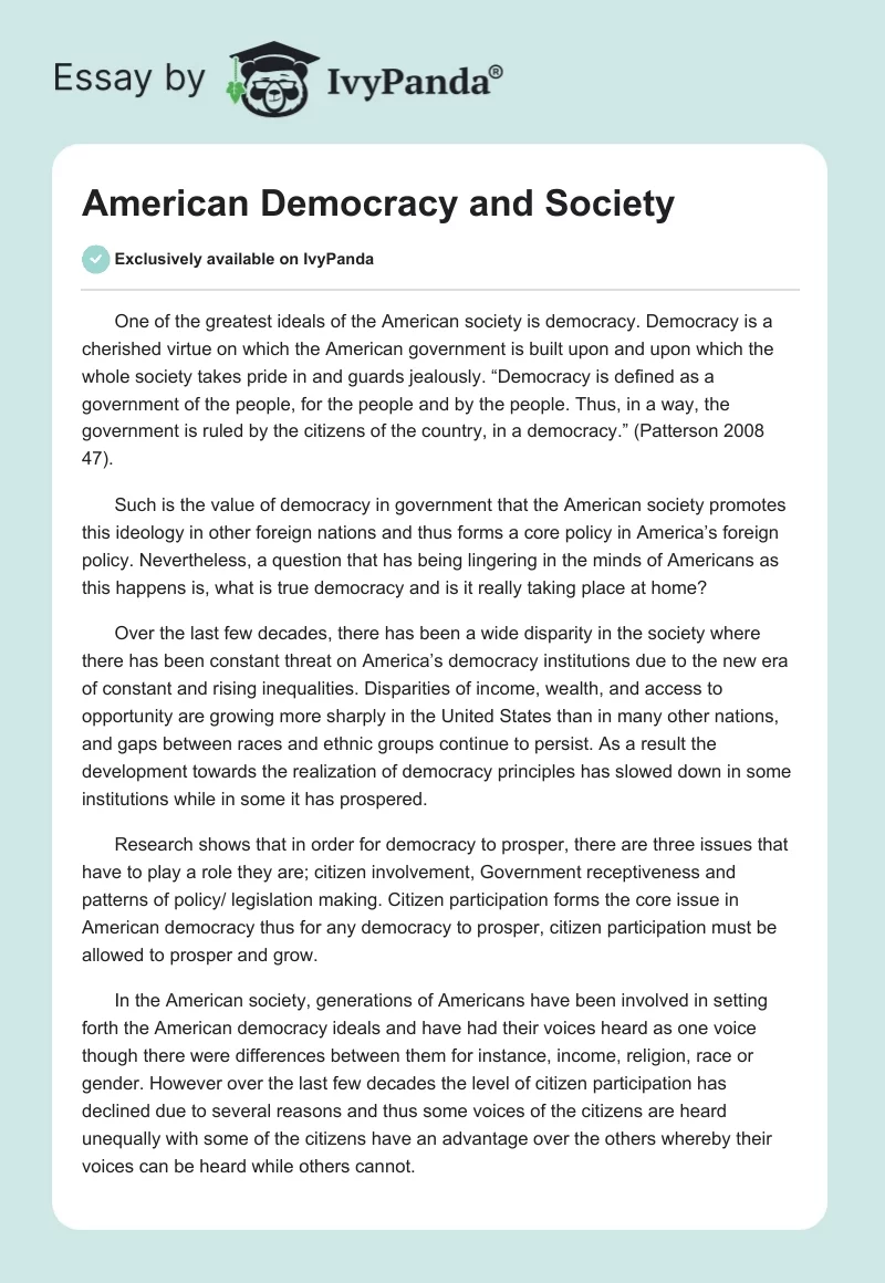American Democracy and Society. Page 1