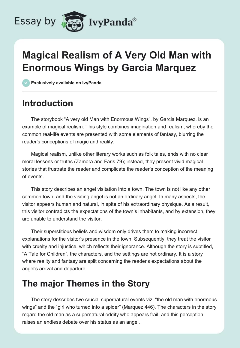 Magical Realism of "A Very Old Man With Enormous Wings" by Garcia Marquez. Page 1