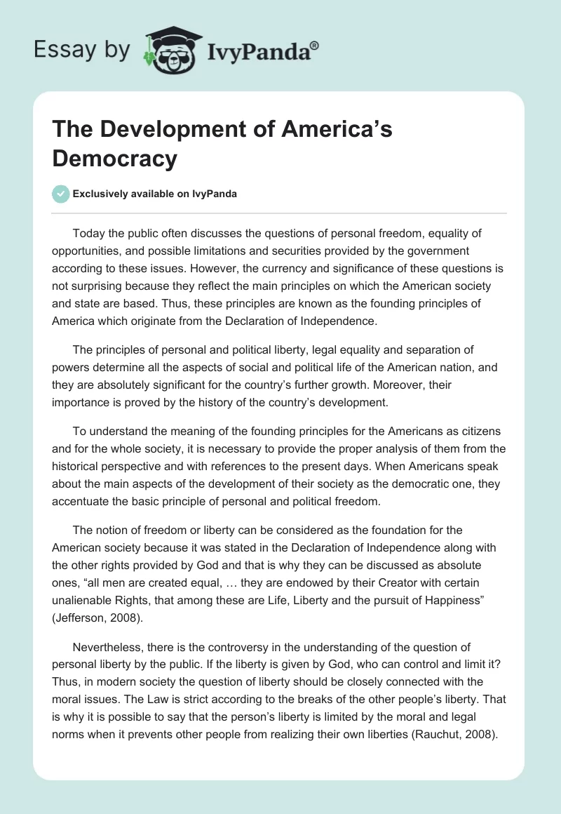 The Development of America’s Democracy. Page 1
