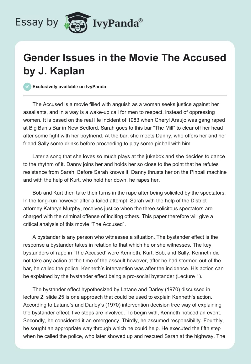 Gender Issues in the Movie "The Accused" by J. Kaplan. Page 1
