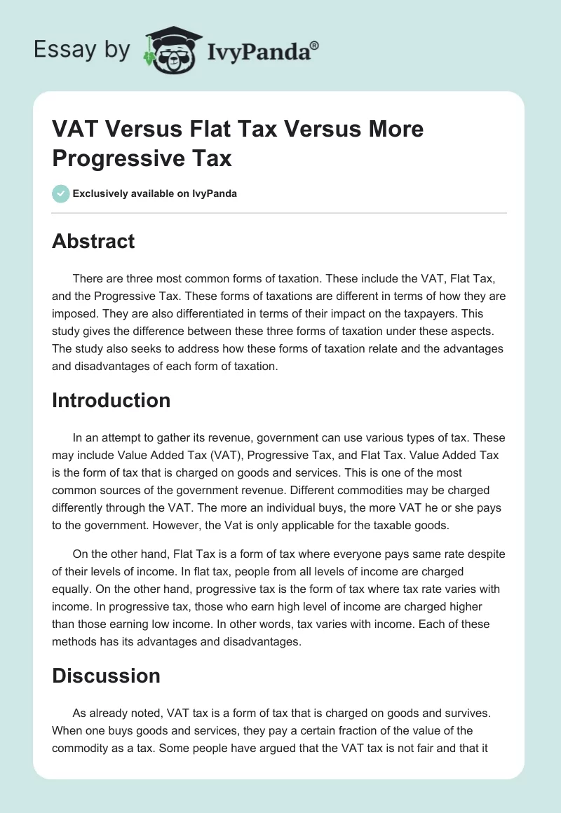 VAT Versus Flat Tax Versus More Progressive Tax. Page 1