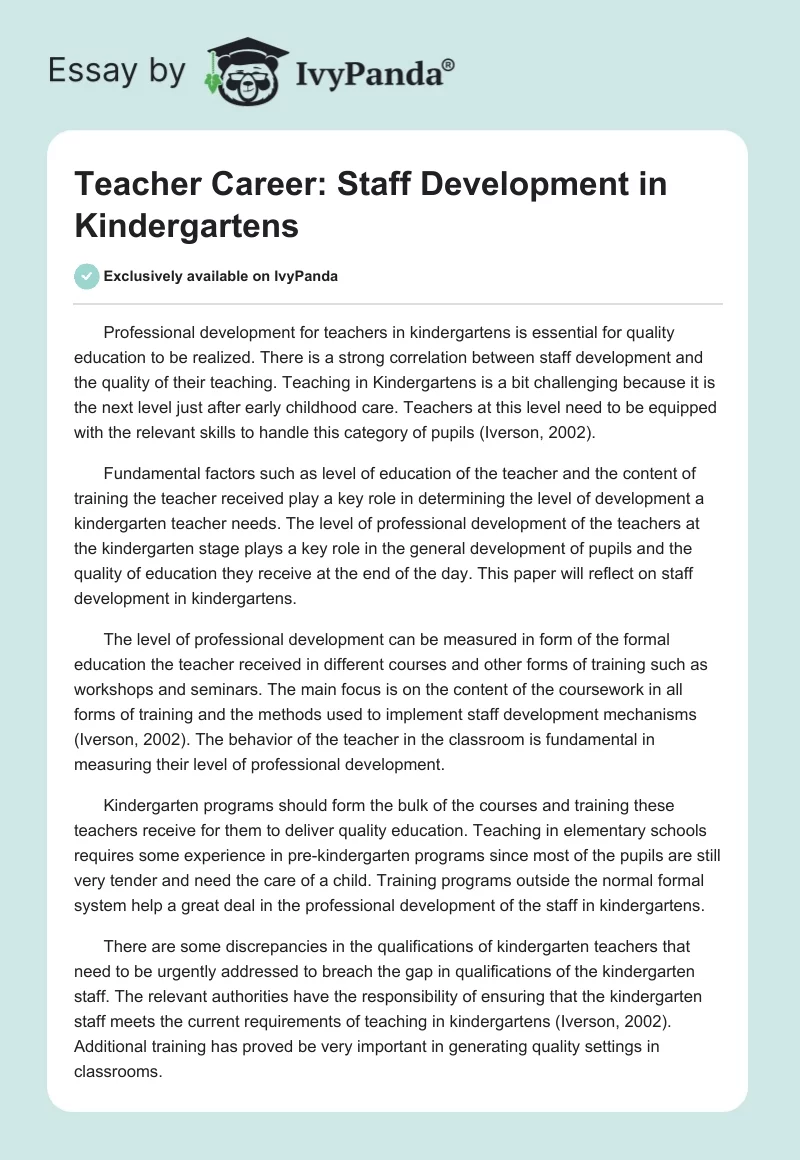 Teacher Career: Staff Development in Kindergartens. Page 1