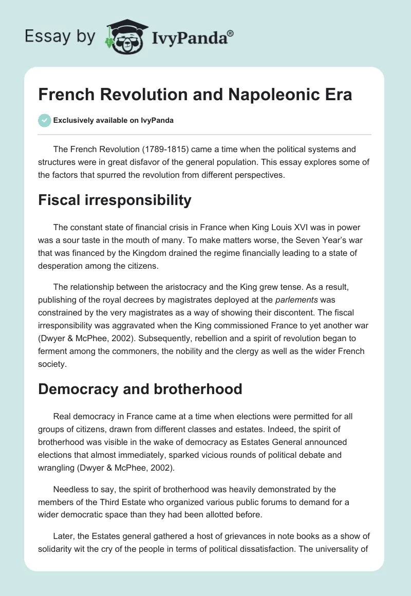 French Revolution and Napoleonic Era. Page 1