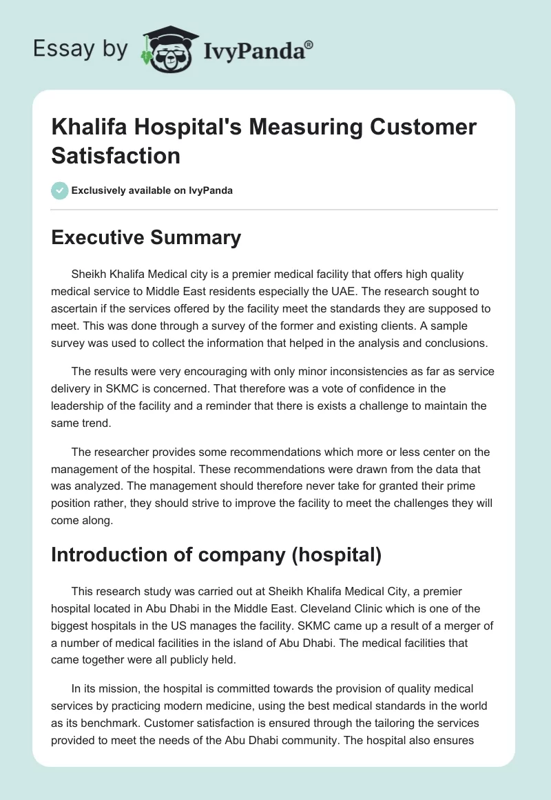 Khalifa Hospital's Measuring Customer Satisfaction. Page 1