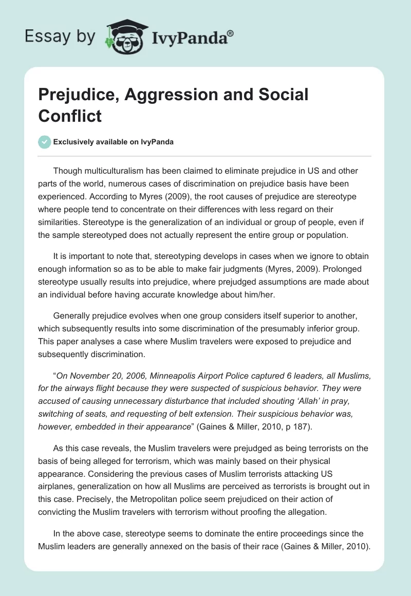 Prejudice, Aggression and Social Conflict. Page 1