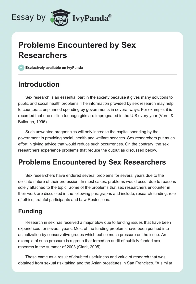 Problems Encountered by Sex Researchers. Page 1