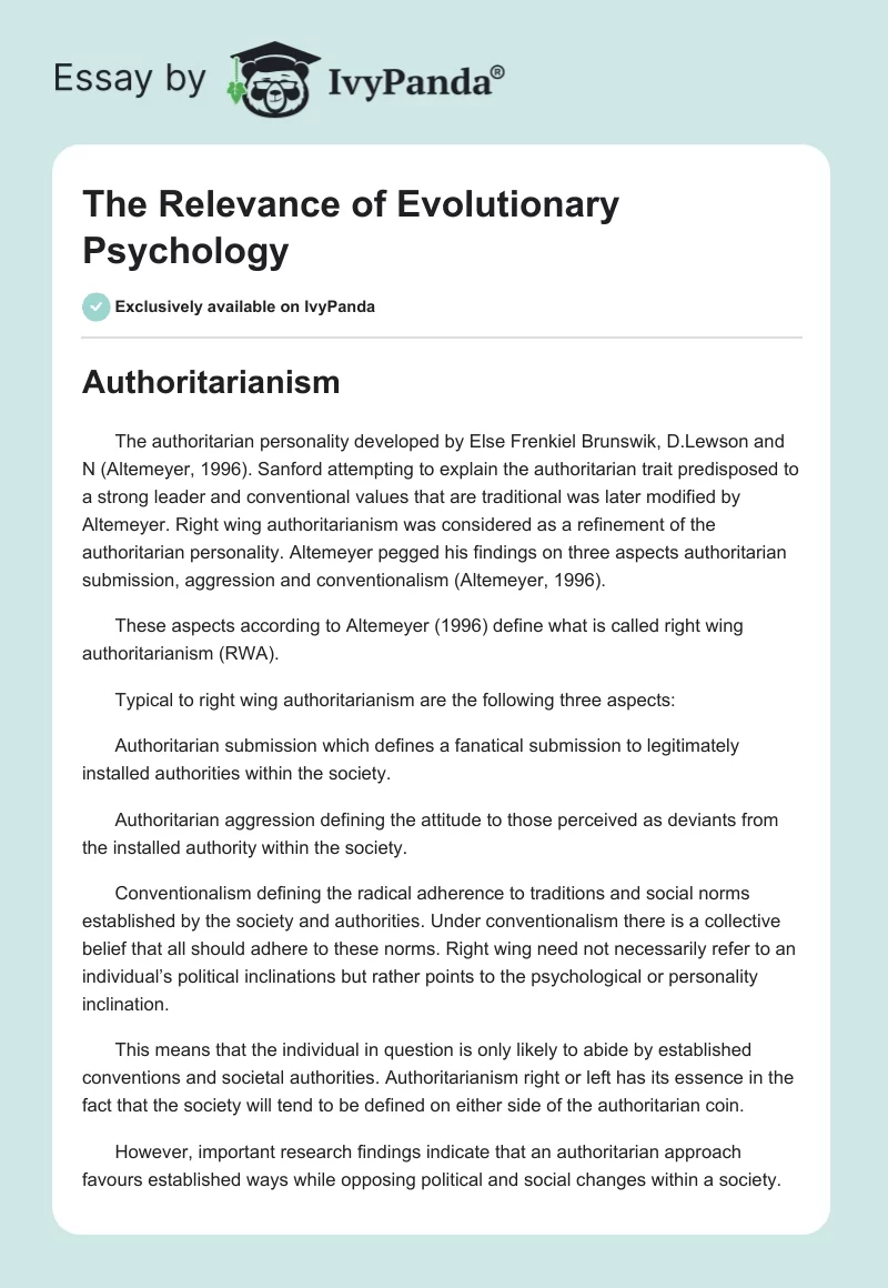 The Relevance of Evolutionary Psychology. Page 1