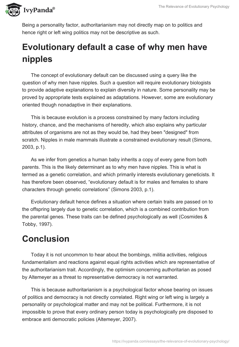 The Relevance of Evolutionary Psychology. Page 2