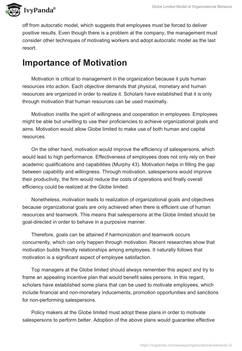 Globe Limited Model of Organizational Behavior. Page 2