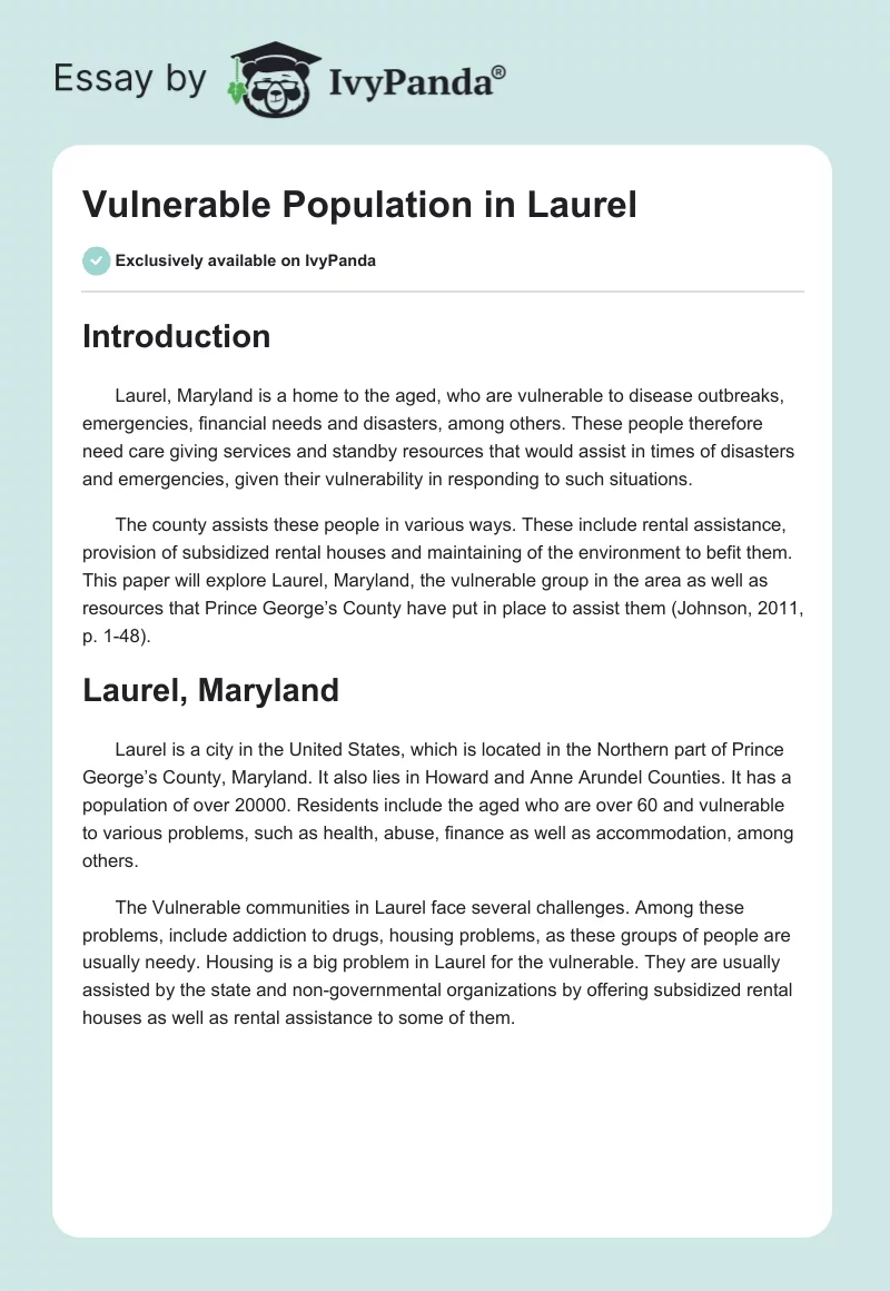 Vulnerable Population in Laurel. Page 1