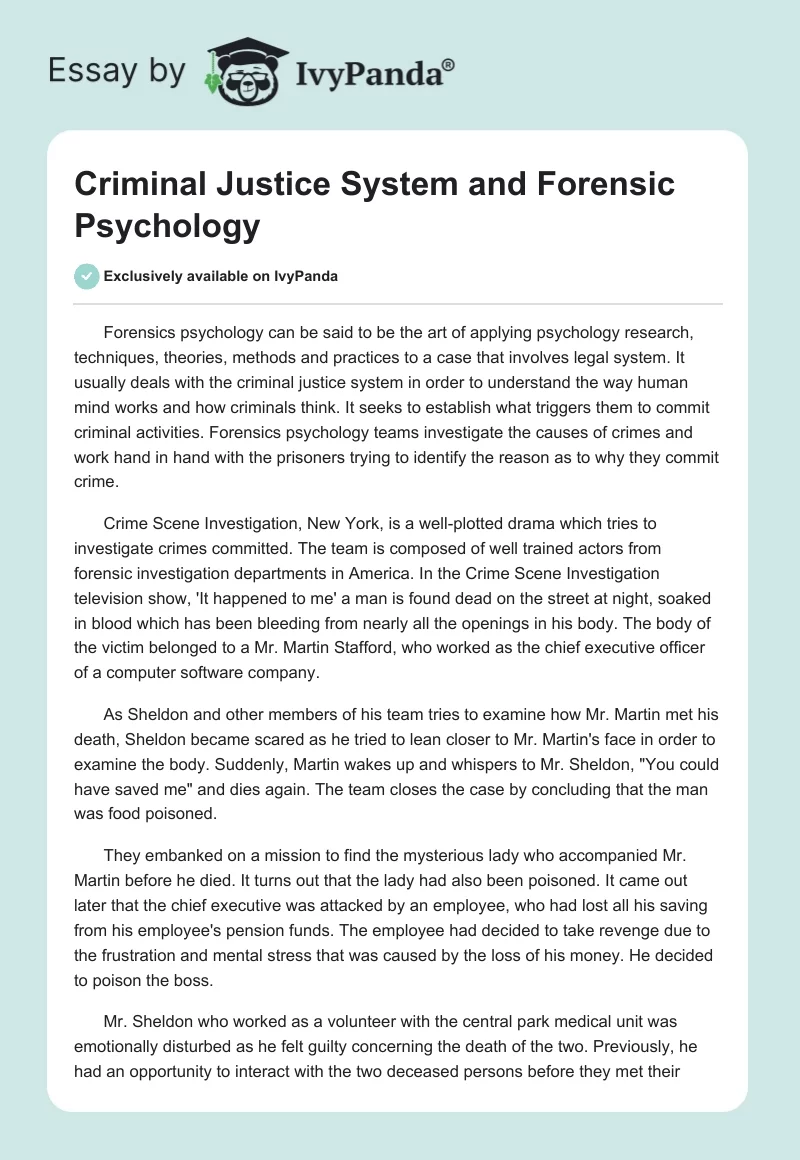 Criminal Justice System and Forensic Psychology. Page 1