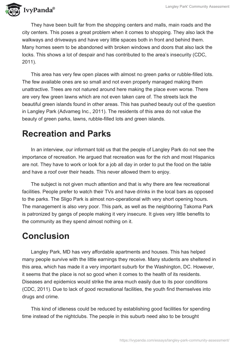 Langley Park' Community Assessment. Page 2