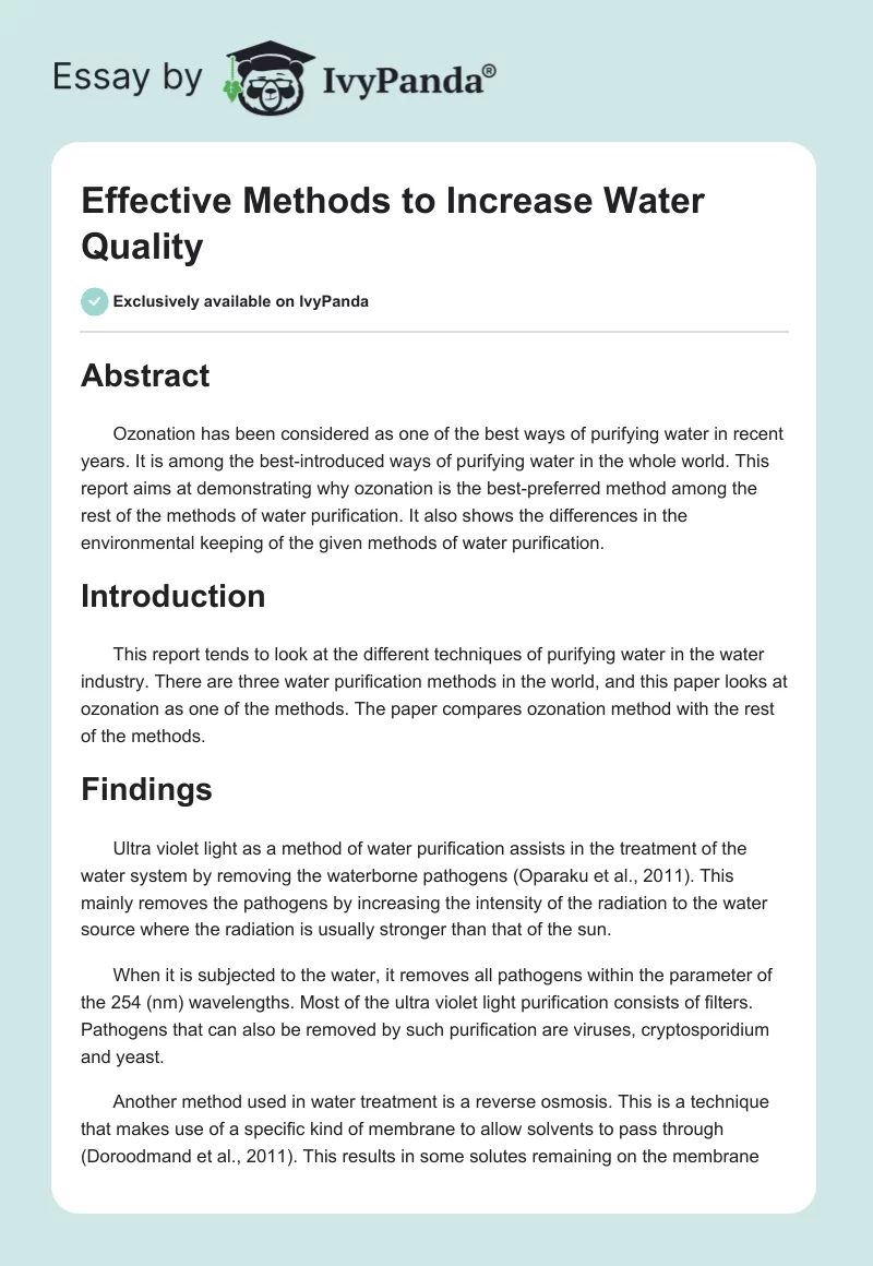 Effective Methods to Increase Water Quality. Page 1