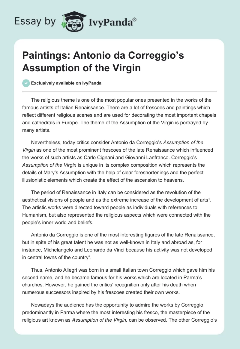 Paintings: Antonio da Correggio’s "Assumption of the Virgin". Page 1