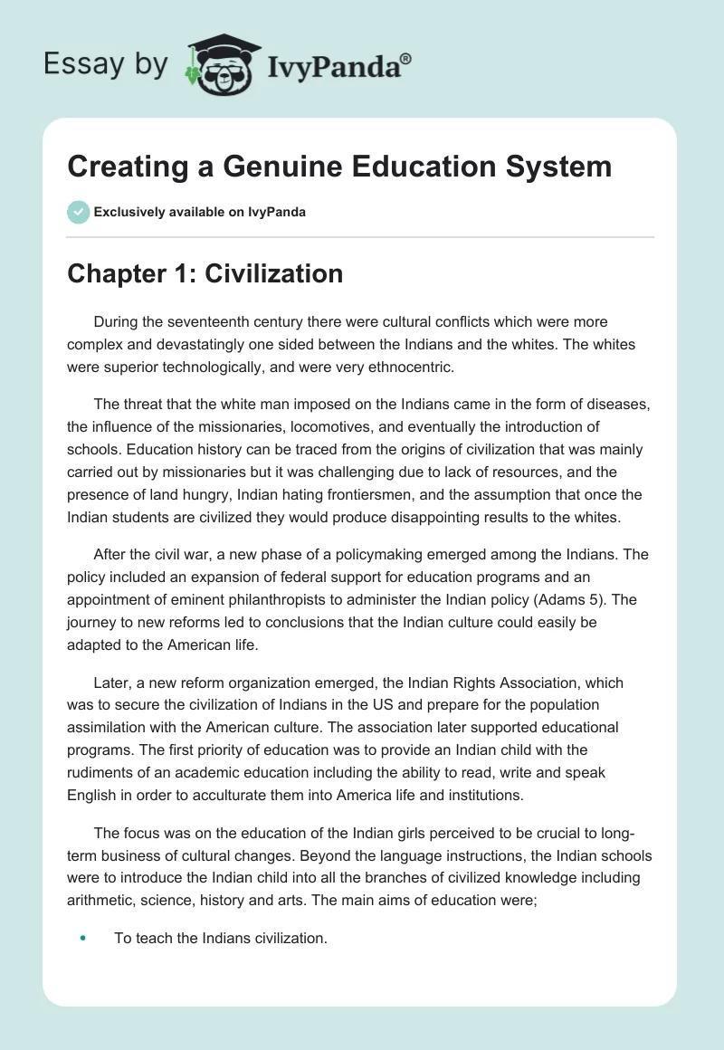 Creating a Genuine Education System. Page 1