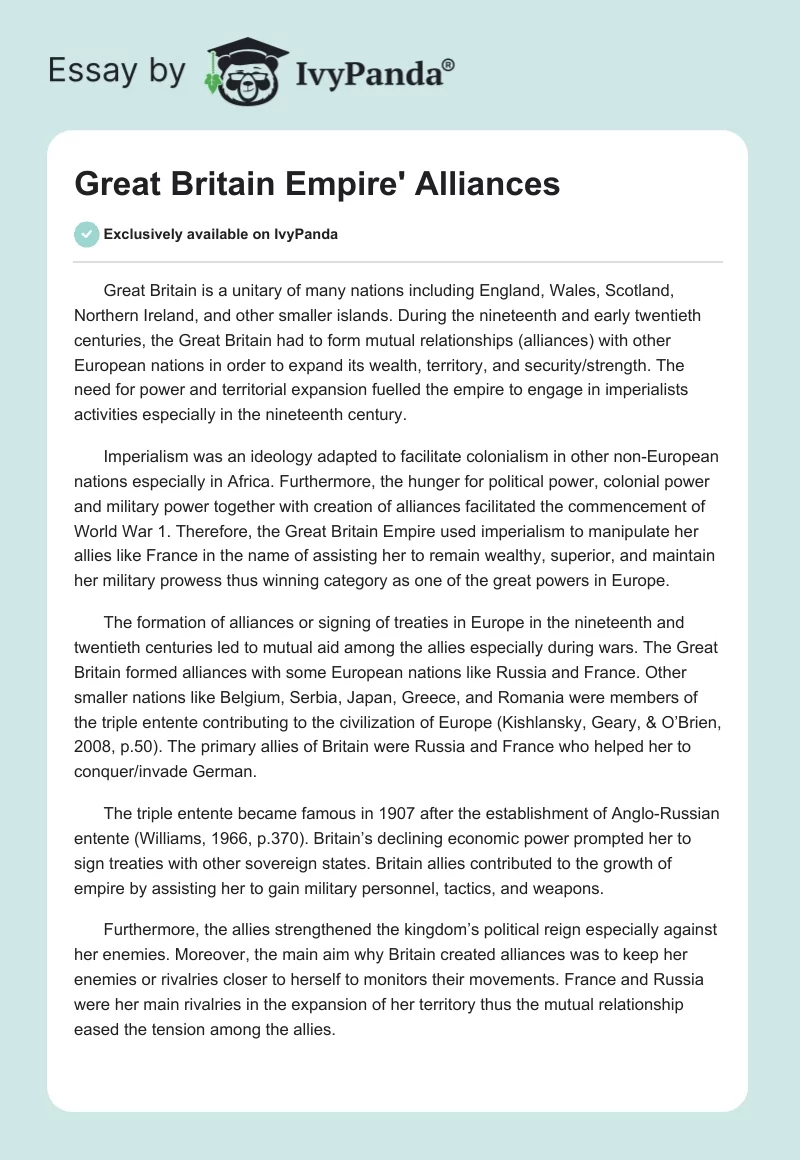 Great Britain Empire' Alliances. Page 1