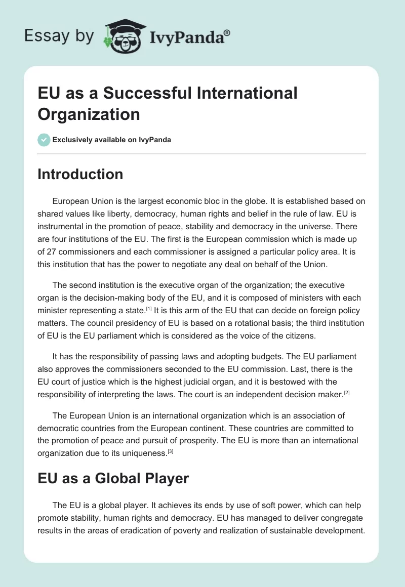 EU as a Successful International Organization. Page 1