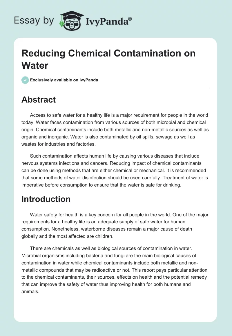 Reducing Chemical Contamination on Water. Page 1