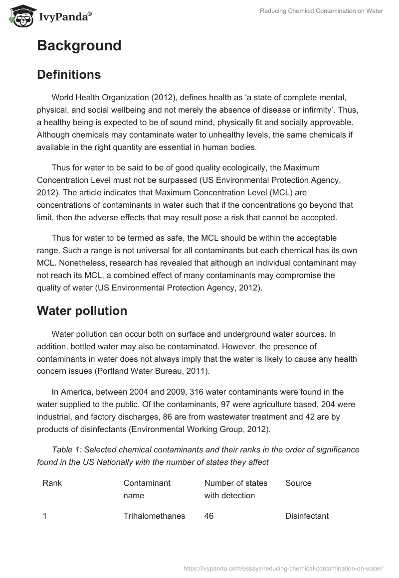 Reducing Chemical Contamination on Water. Page 2
