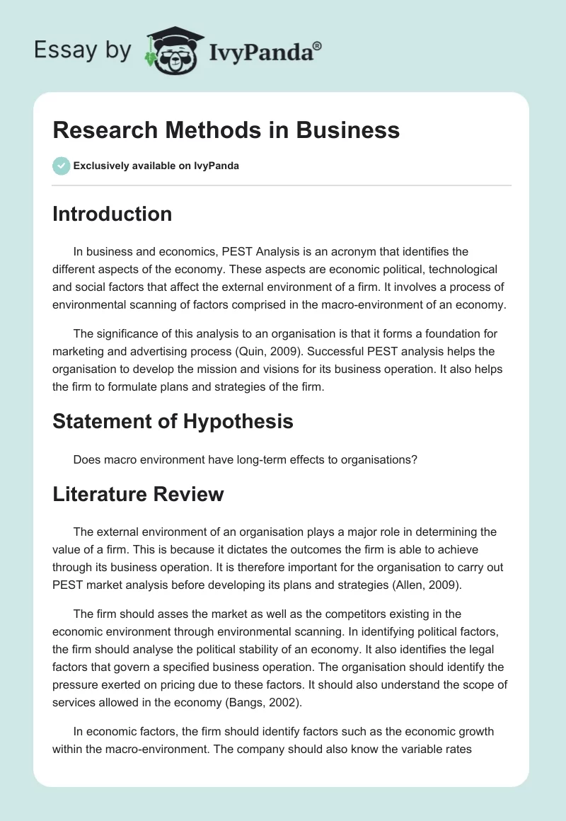 Research Methods in Business. Page 1