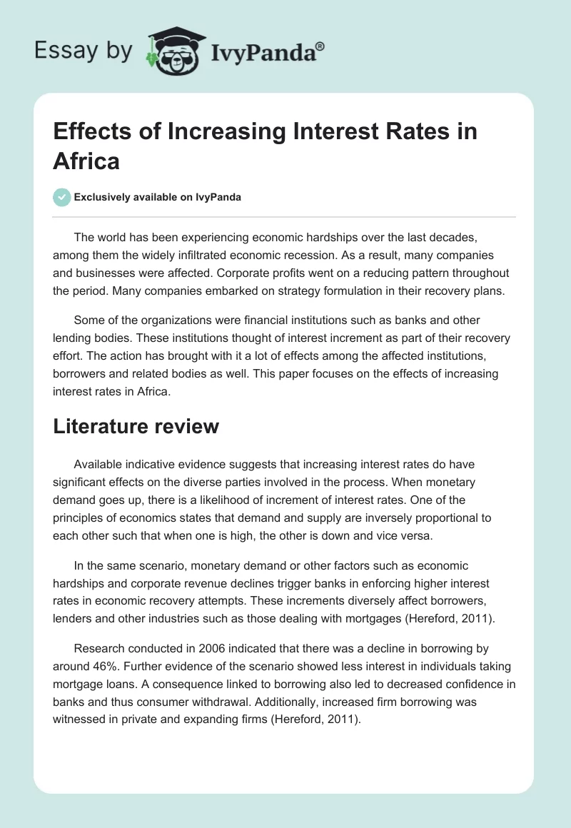 Effects of Increasing Interest Rates in Africa. Page 1