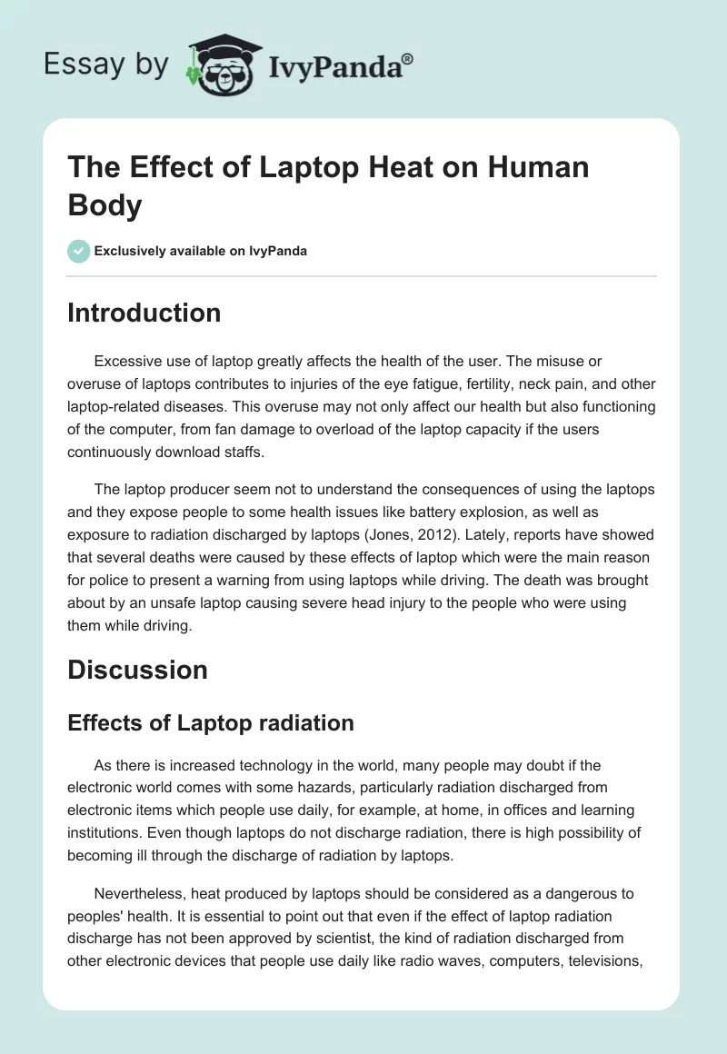 The Effect of Laptop Heat on Human Body. Page 1