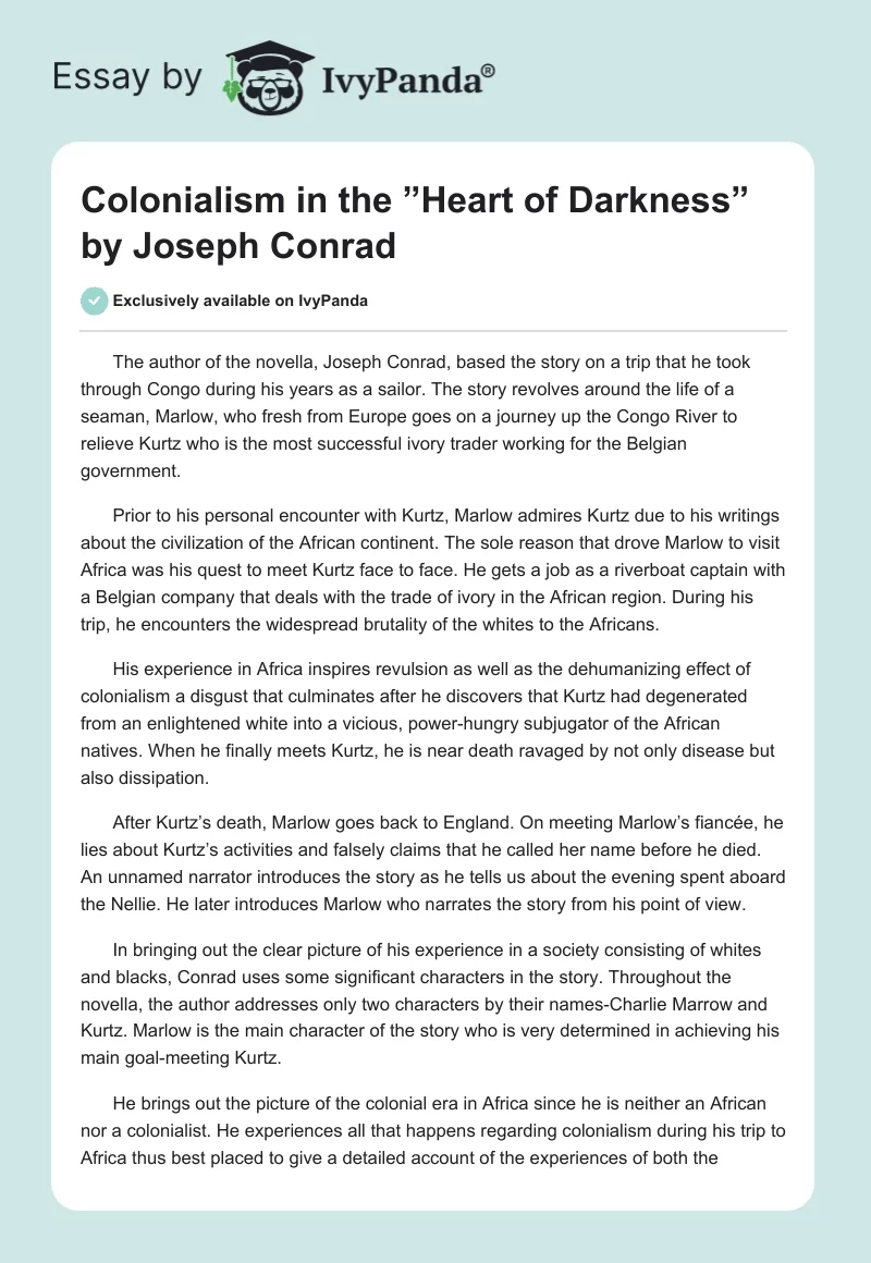 Colonialism in the ”Heart of Darkness” by Joseph Conrad. Page 1