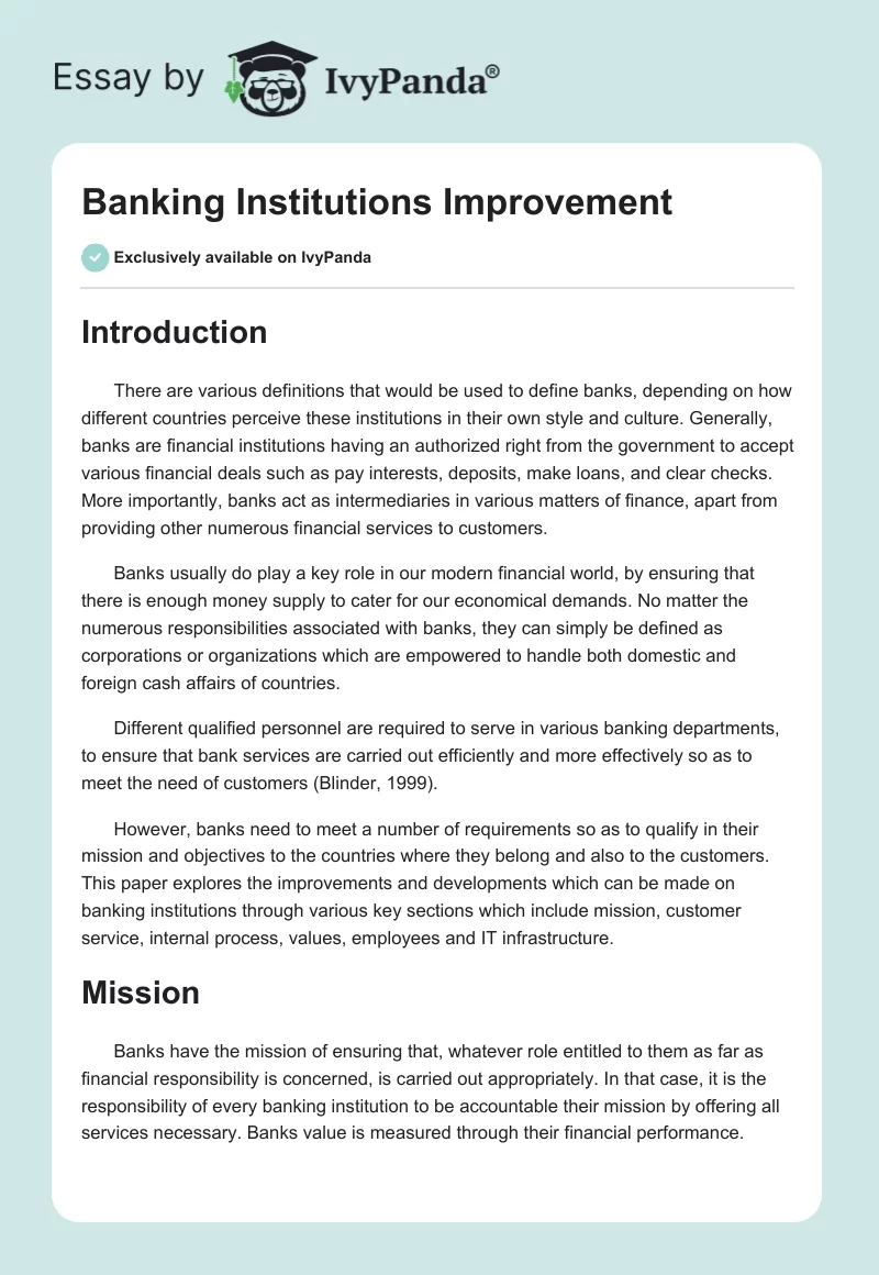Banking Institutions Improvement. Page 1