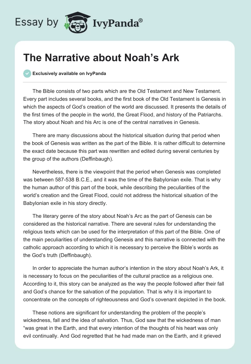 The Narrative about Noah’s Ark. Page 1