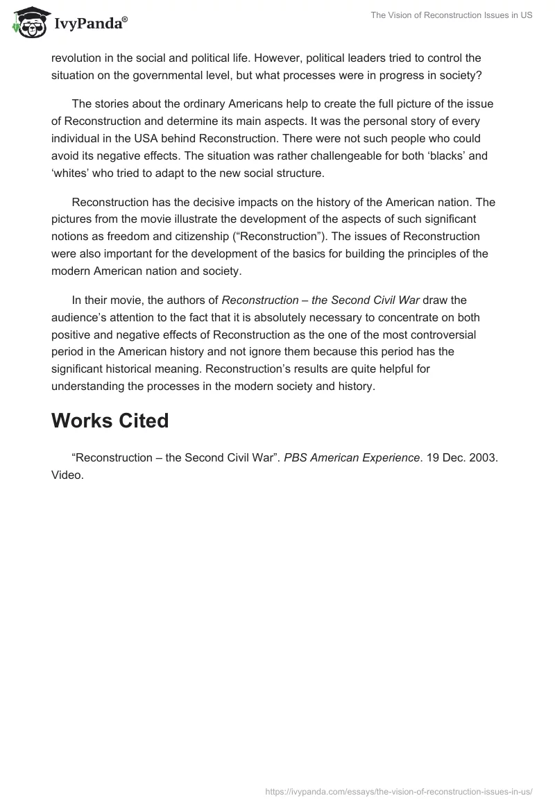 The Vision of Reconstruction Issues in US. Page 2
