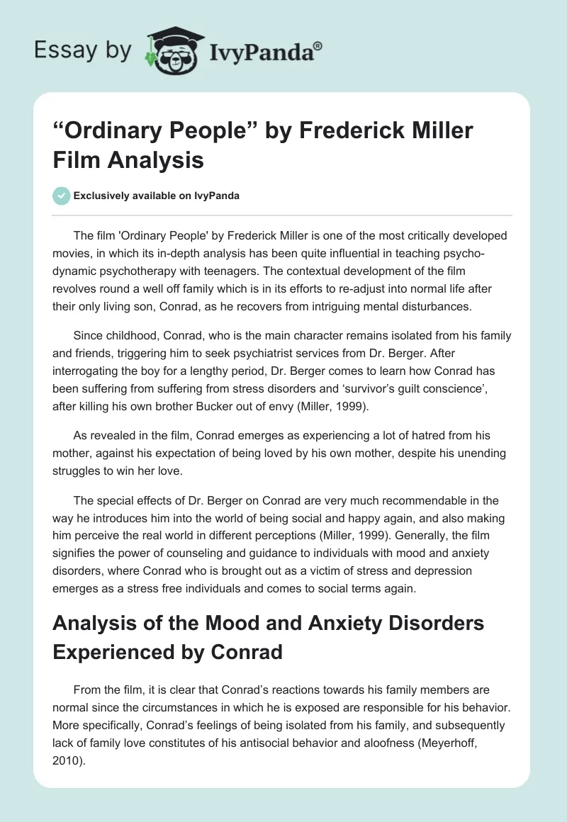 “Ordinary People” by Frederick Miller Film Analysis. Page 1