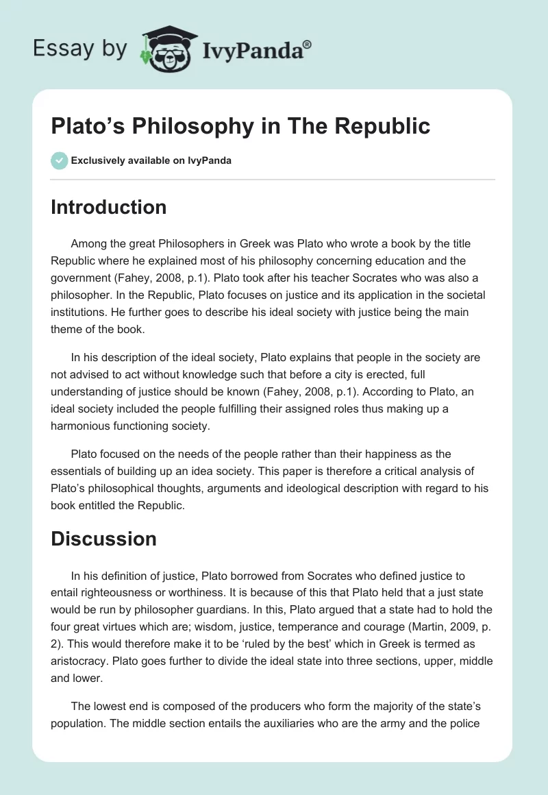 Plato’s Philosophy in "The Republic". Page 1