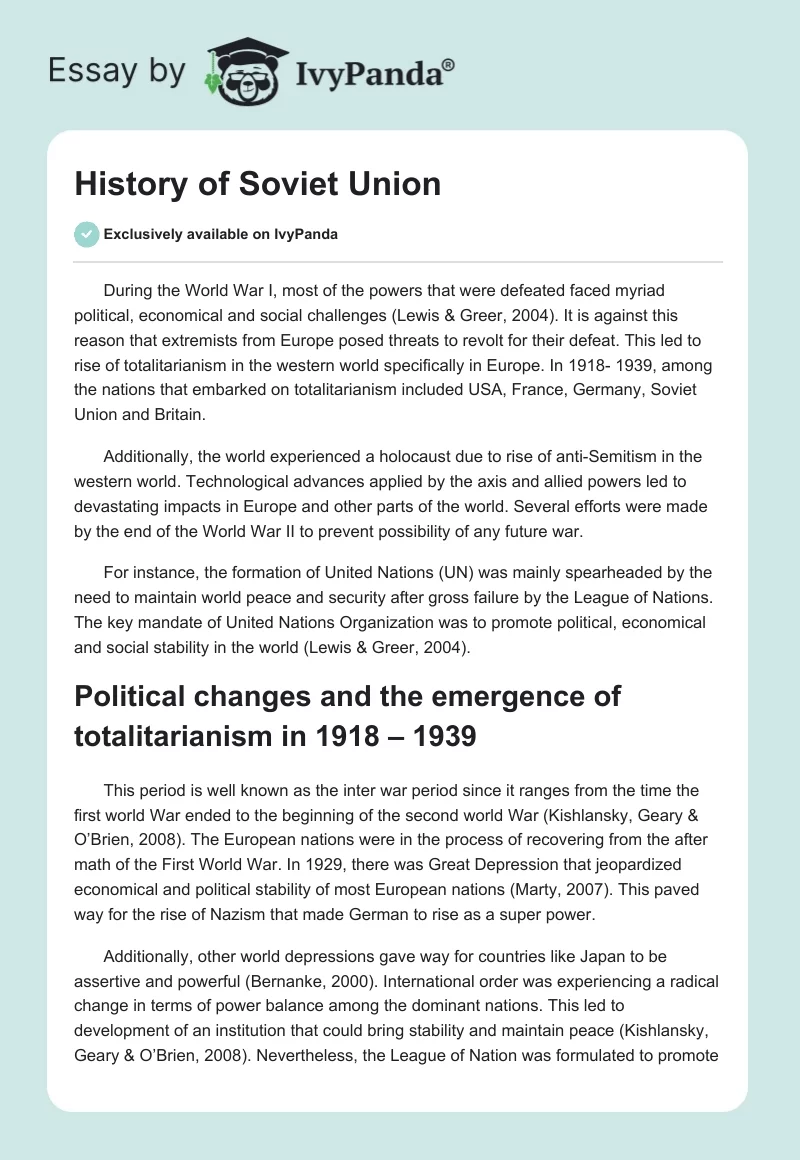 History of Soviet Union. Page 1