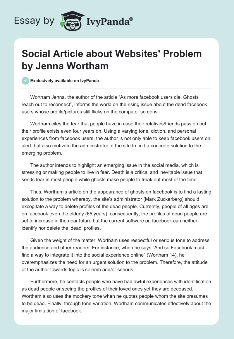 Social Article About Websites' Problem by Jenna Wortham. Page 1