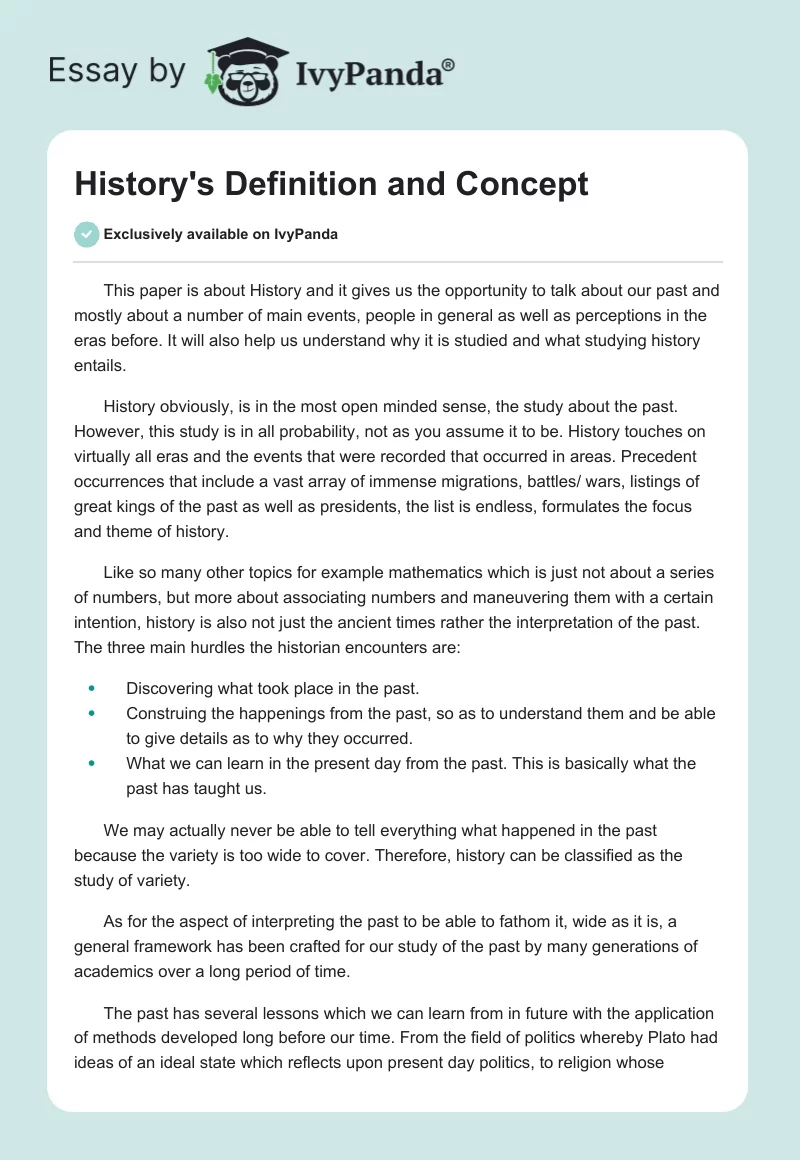 History's Definition and Concept. Page 1