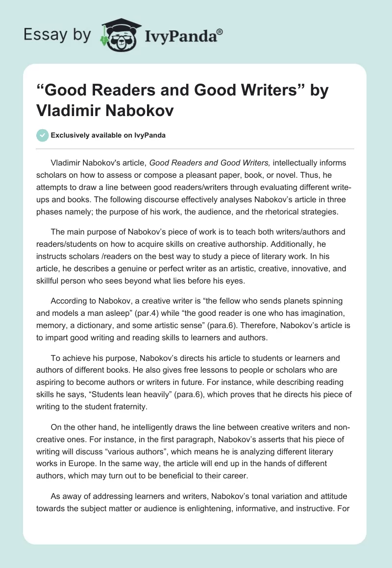 “Good Readers and Good Writers” by Vladimir Nabokov. Page 1