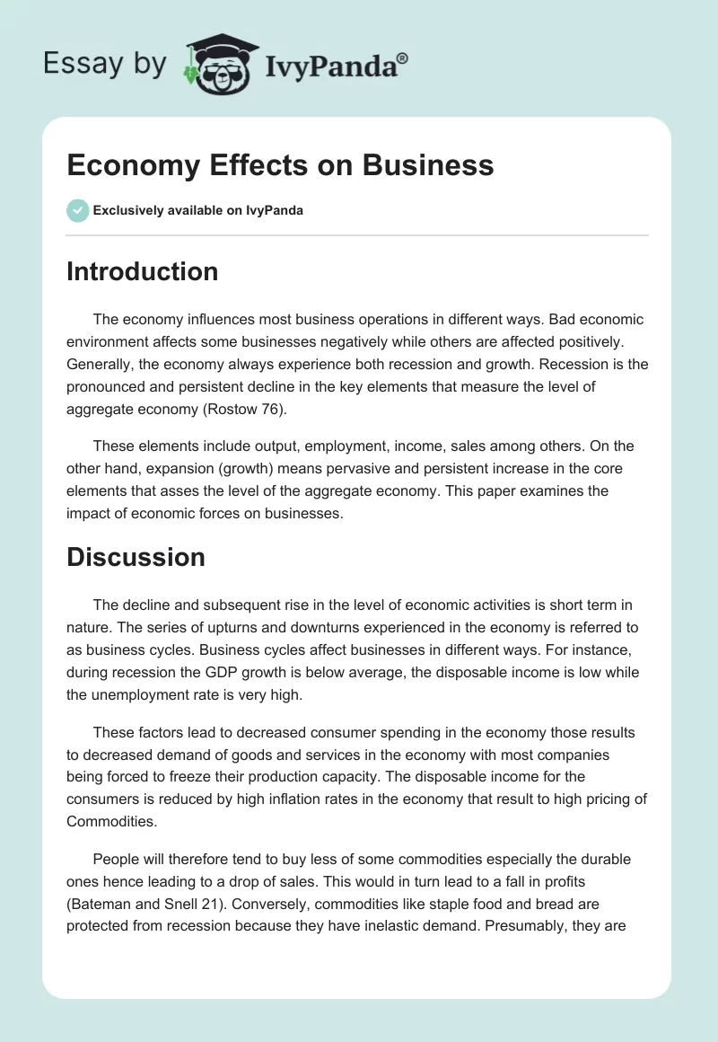 Economy Effects on Business. Page 1