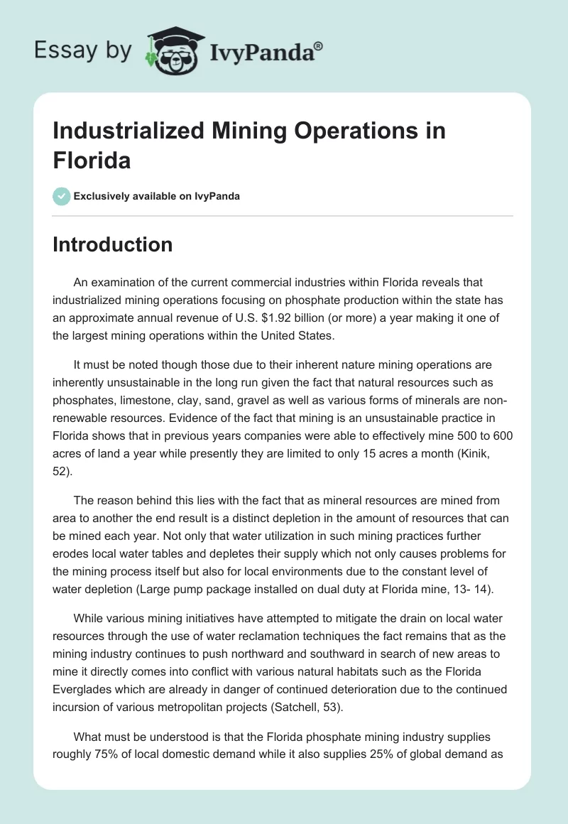 Industrialized Mining Operations in Florida. Page 1