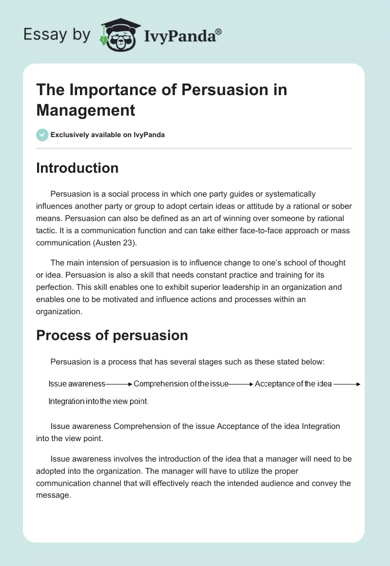 The Importance of Persuasion in Management. Page 1