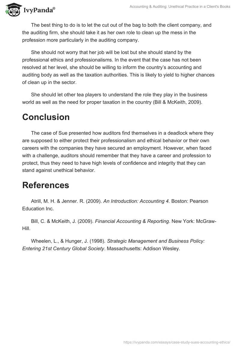 Accounting & Auditing: Unethical Practice in a Client's Books. Page 3