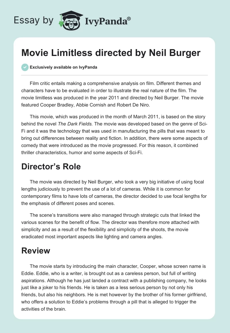 Movie "Limitless" directed by Neil Burger. Page 1