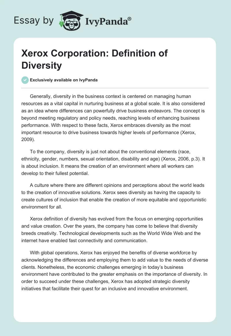 Xerox Corporation: Definition of Diversity. Page 1