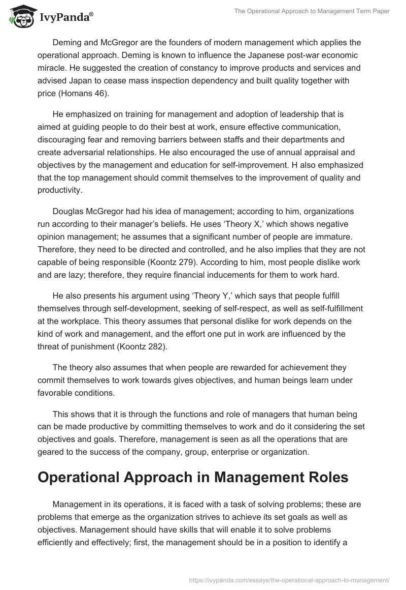The Operational Approach to Management Term Paper. Page 2