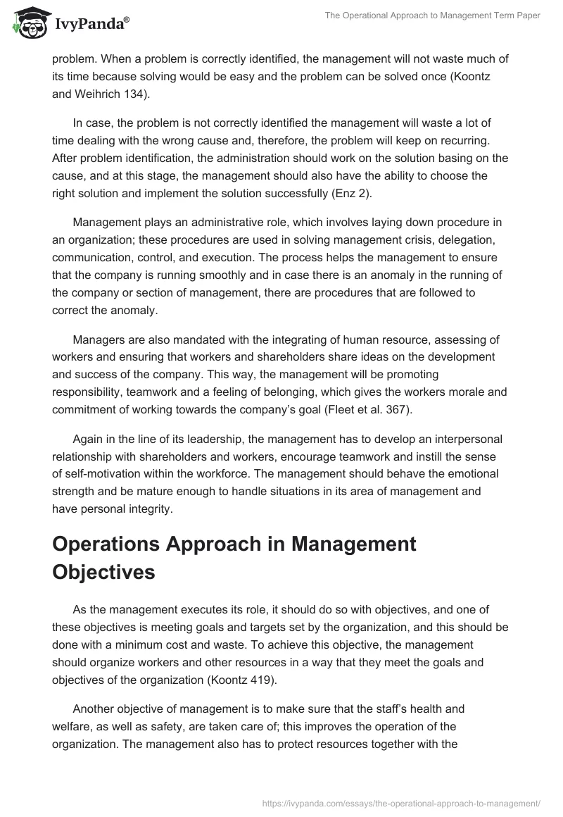 The Operational Approach to Management Term Paper. Page 3