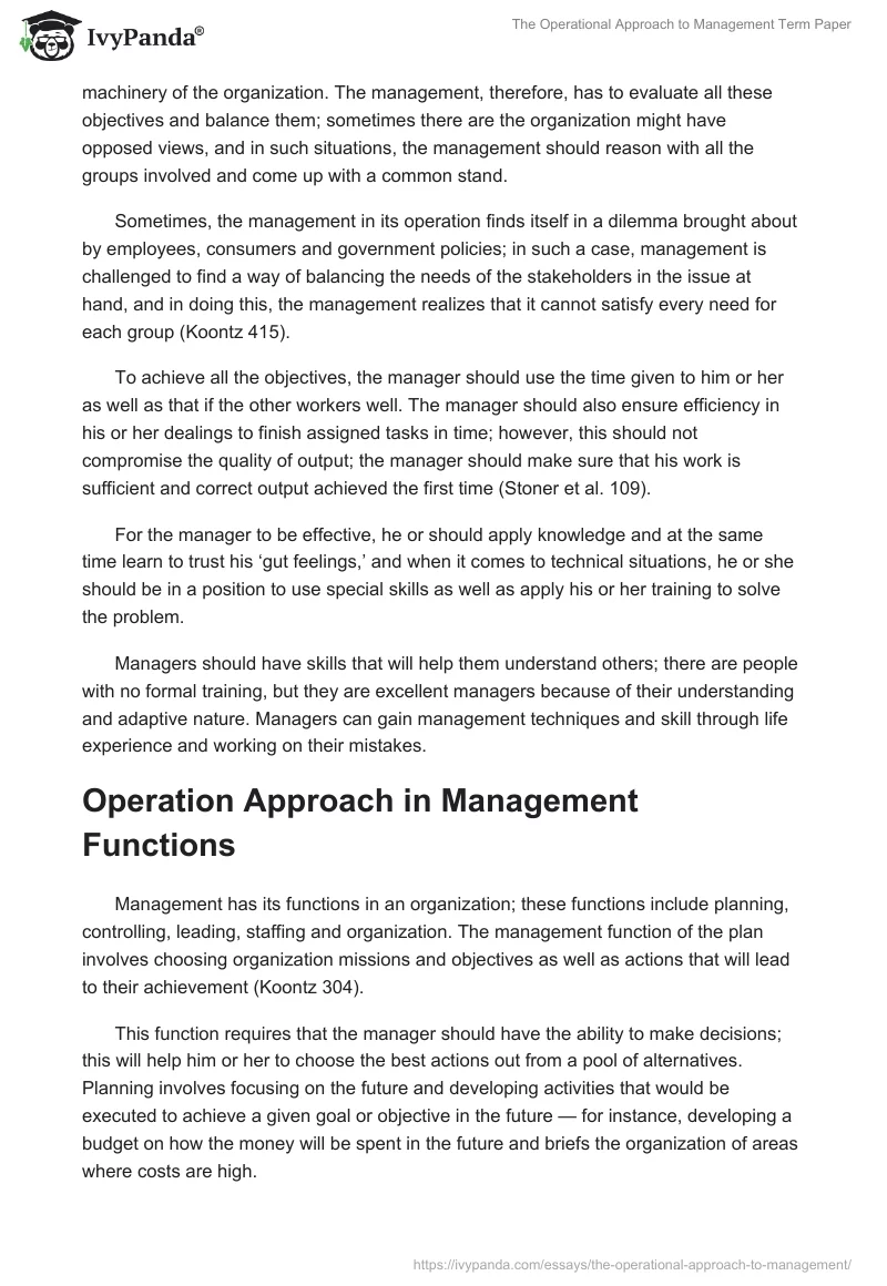 The Operational Approach to Management Term Paper. Page 4