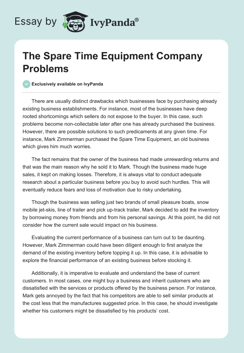 The Spare Time Equipment Company Problems. Page 1