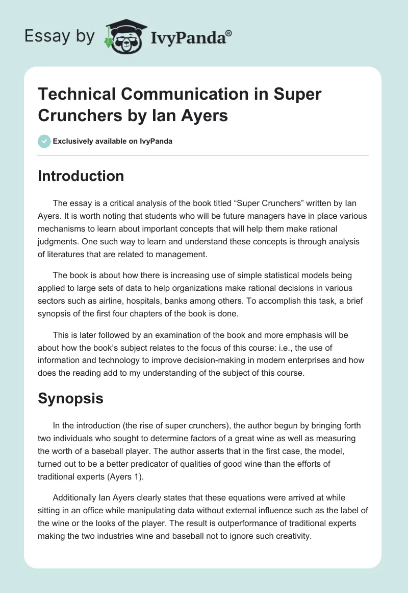 Technical Communication in "Super Crunchers" by Ian Ayers. Page 1