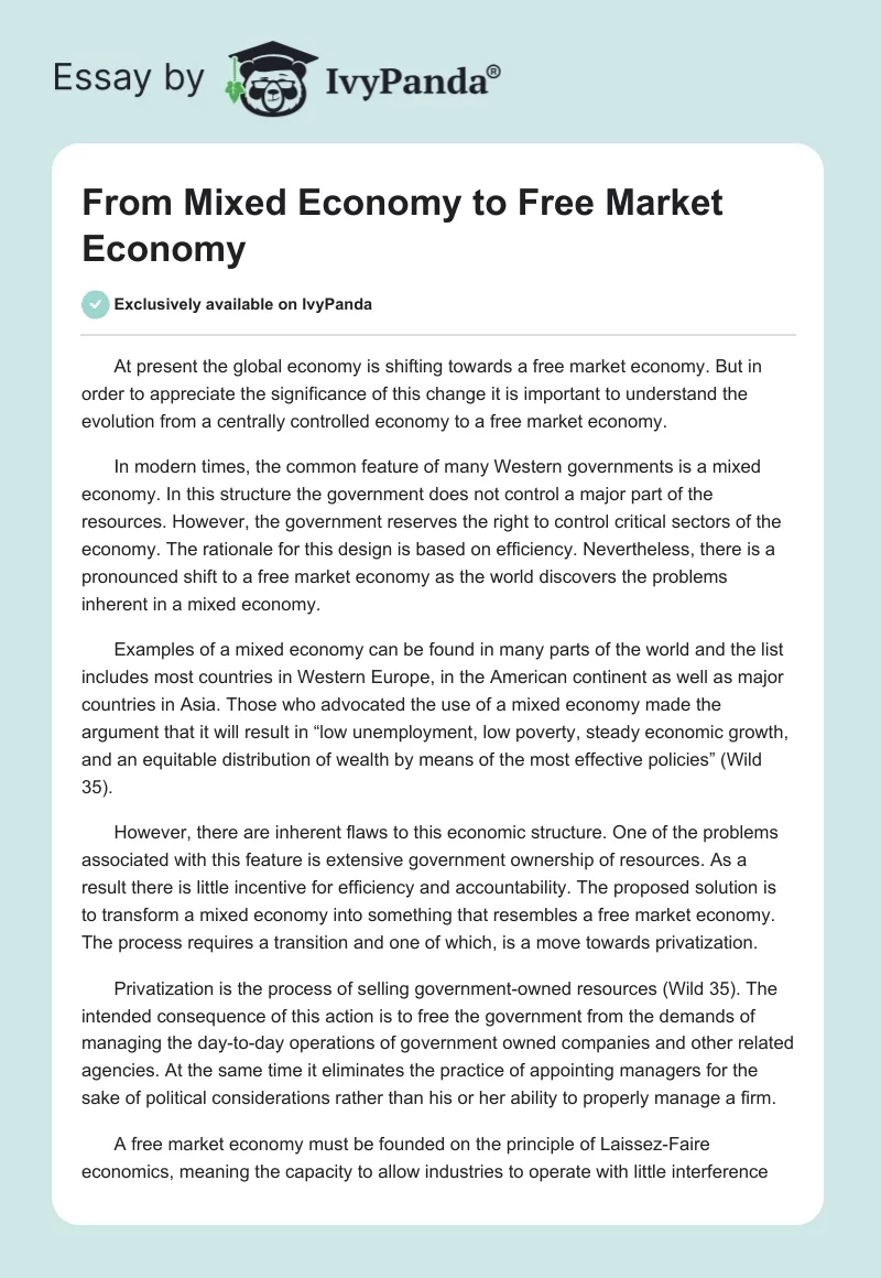 From Mixed Economy to Free Market Economy. Page 1
