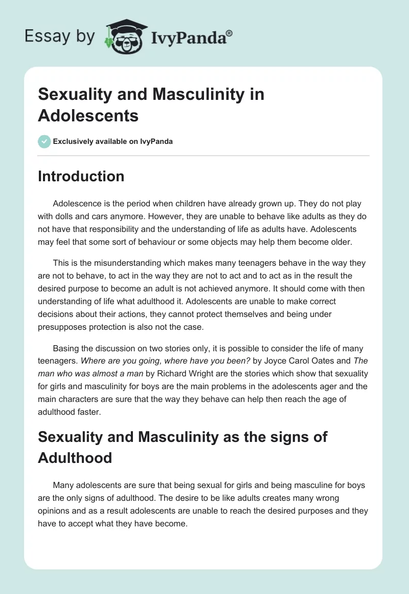 Sexuality and Masculinity in Adolescents. Page 1