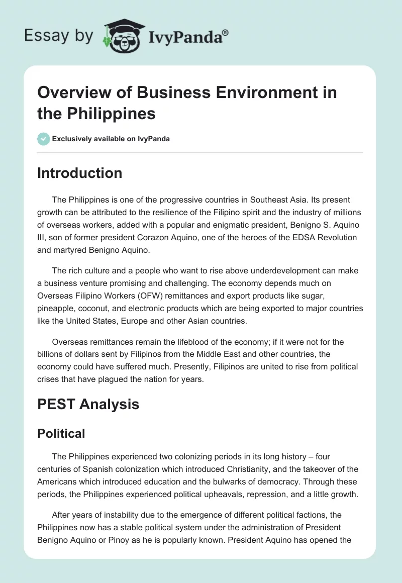 Overview of Business Environment in the Philippines. Page 1